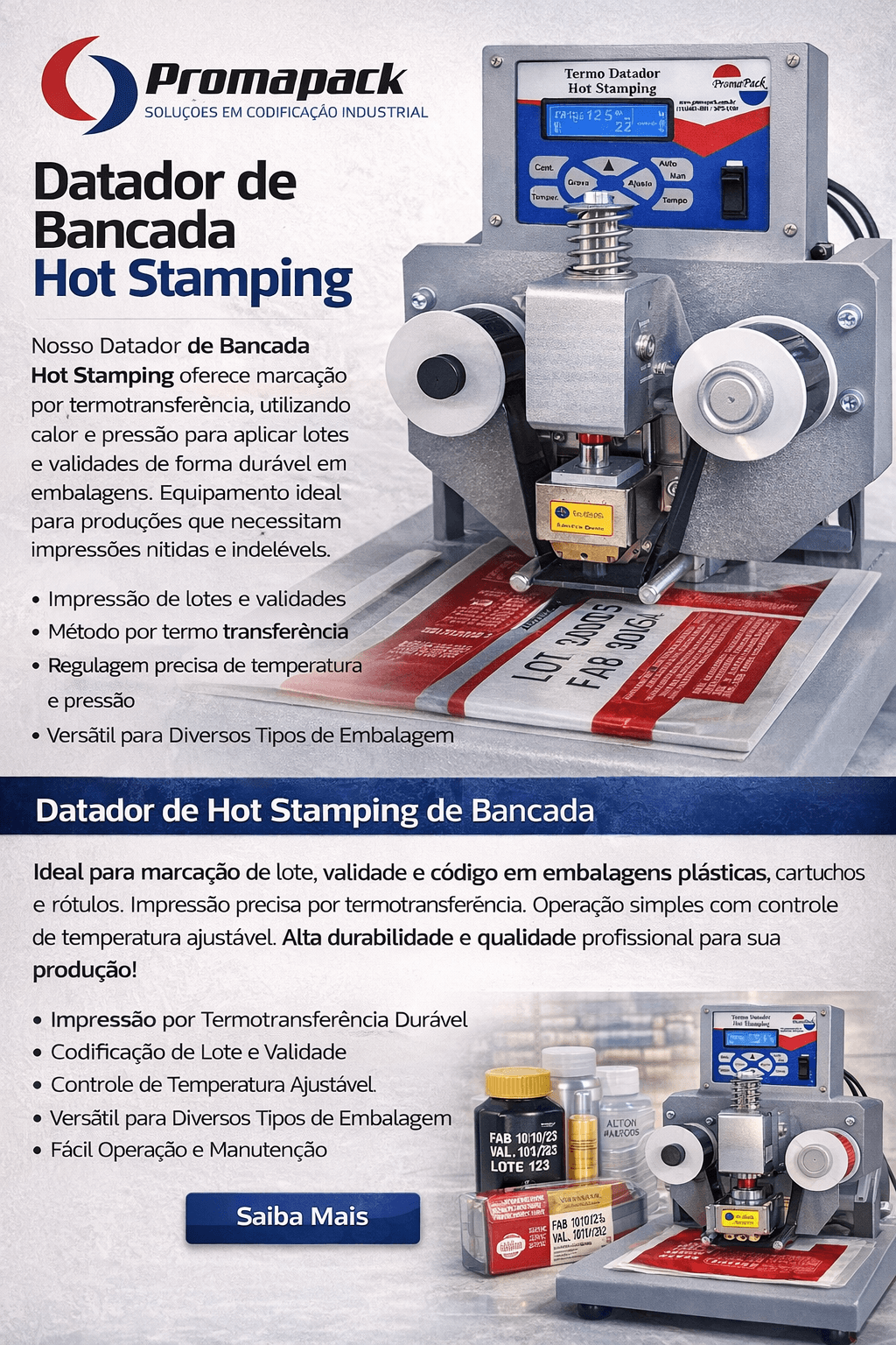 Datador Hot Stamping de Bancada Promapack em outra perspectiva