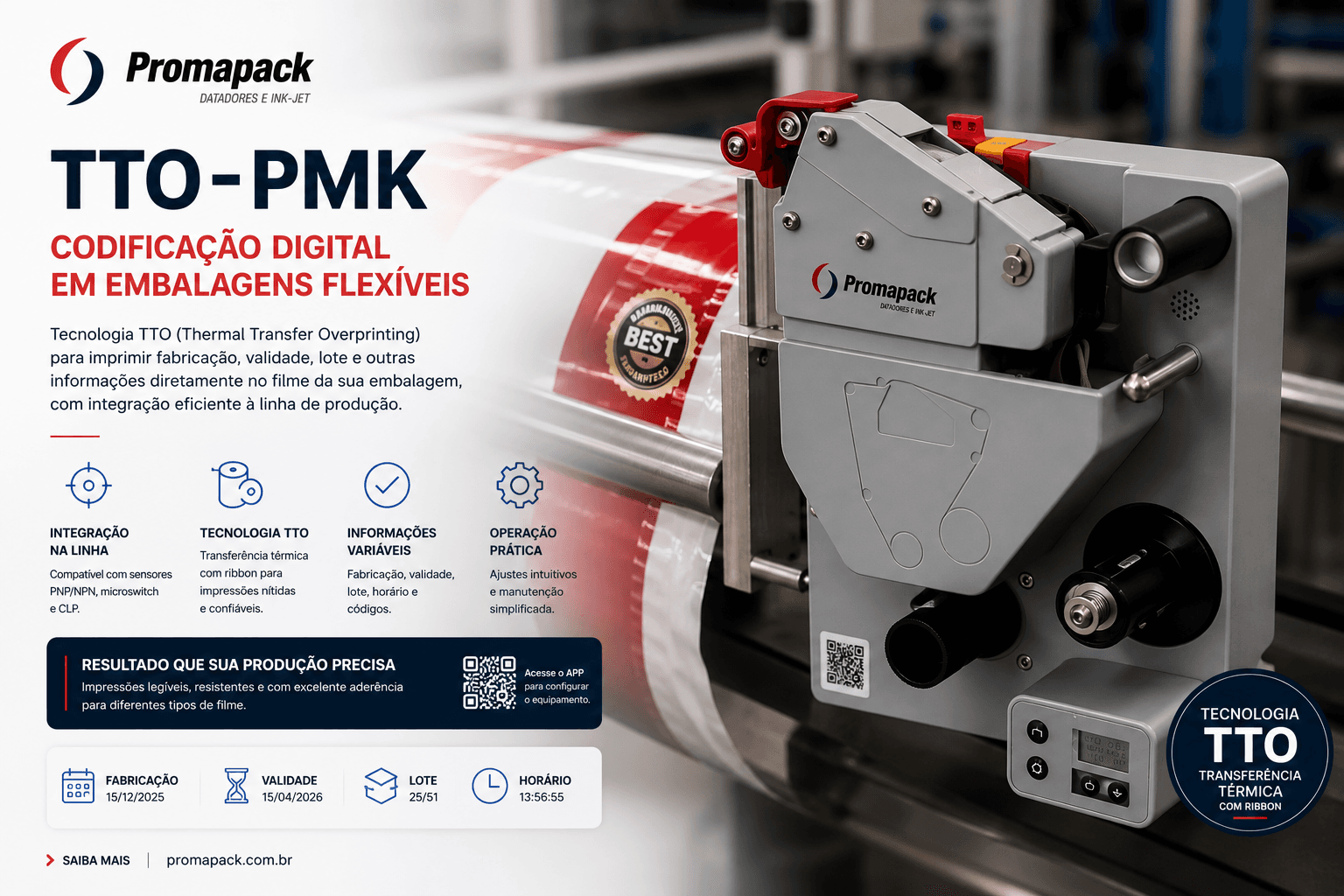 Datador TTO-PMK real com visor pequeno, roletes, ribbon e estrutura preservada