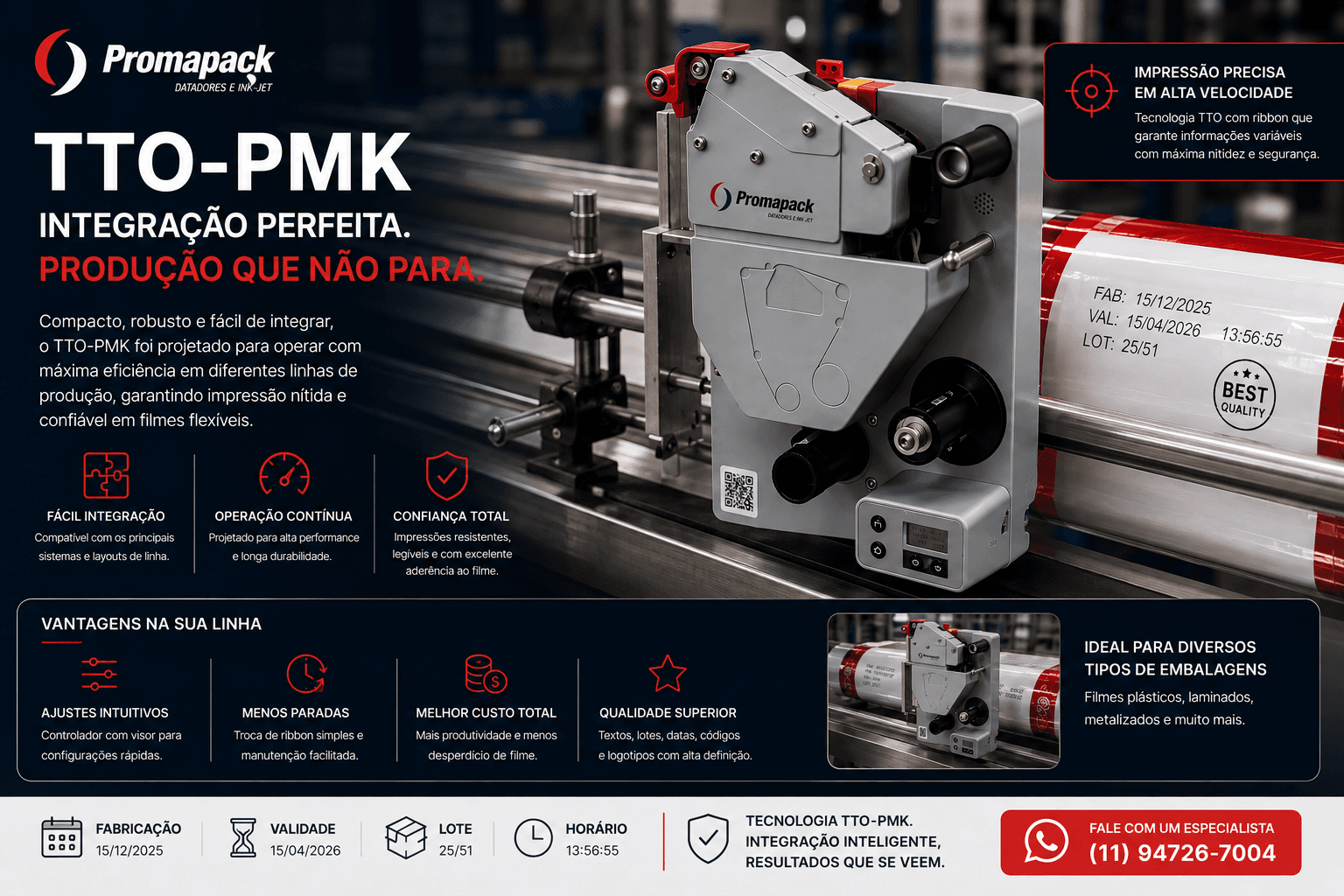 Detalhe real da TTO-PMK mostrando estrutura, roletes e área do ribbon