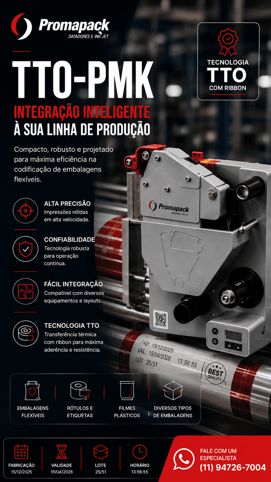TTO-PMK instalada em estrutura para avaliação de integração à linha