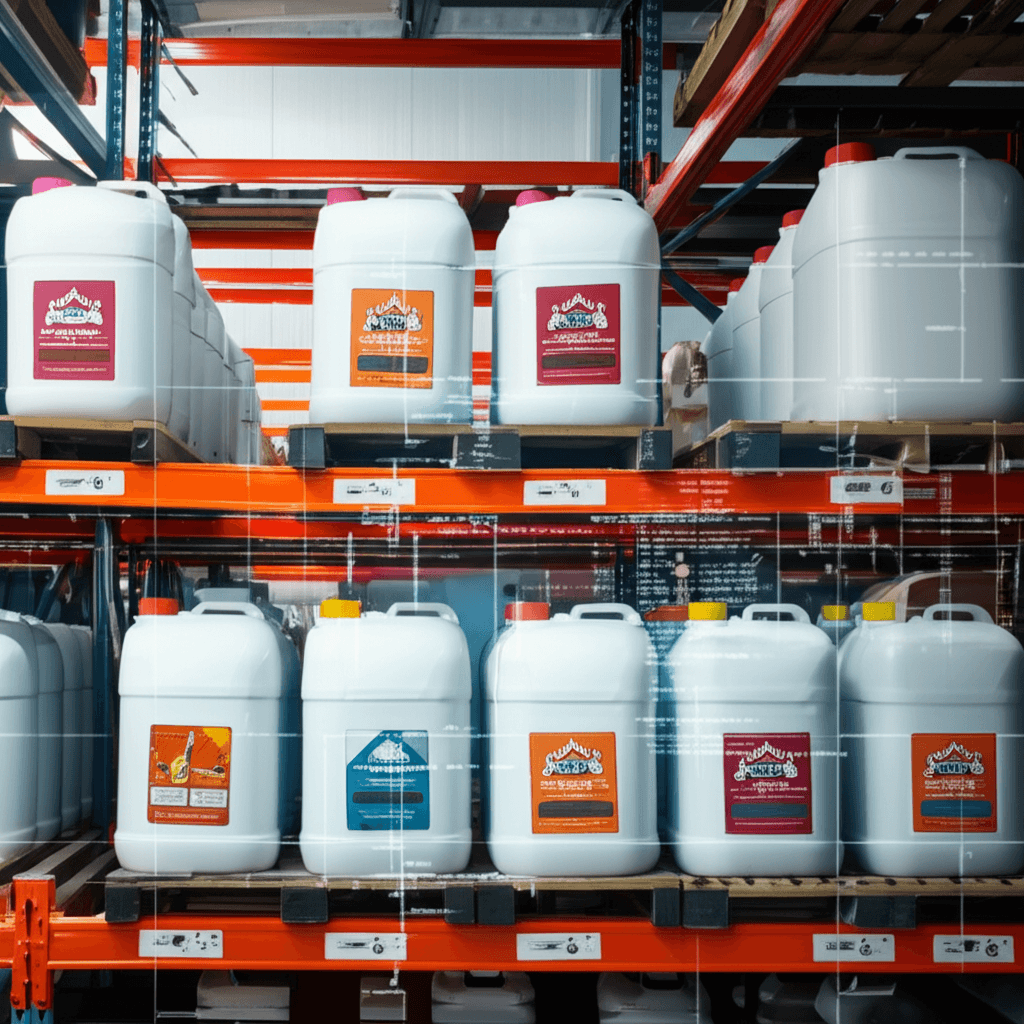 Frascos de produtos de limpeza utilizados como referência para codificação industrial