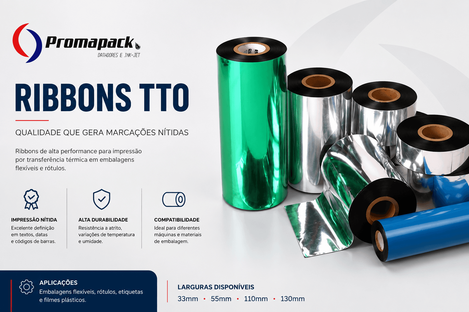 Conjunto de rolos de ribbon de diferentes larguras para impressão industrial