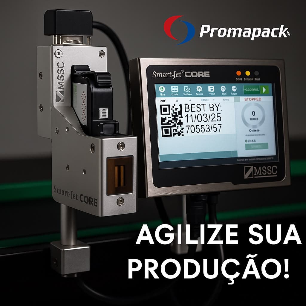 Controlador SmartJet CORE e cabeçote fixados em estrutura de linha