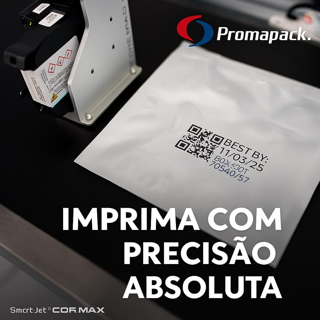 Impressão de código 2D e texto sobre embalagem flexível
