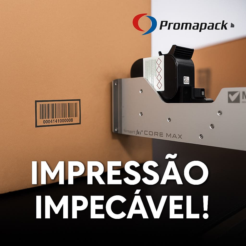 Cabeçote CORE MAX imprimindo código de barras em caixa de papelão