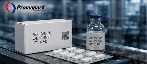 Cartucho, frasco e blister farmacêuticos com informações variáveis impressas na embalagem