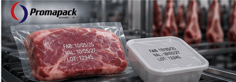 Carne embalada em filme e bandeja com marcação aplicada somente na embalagem