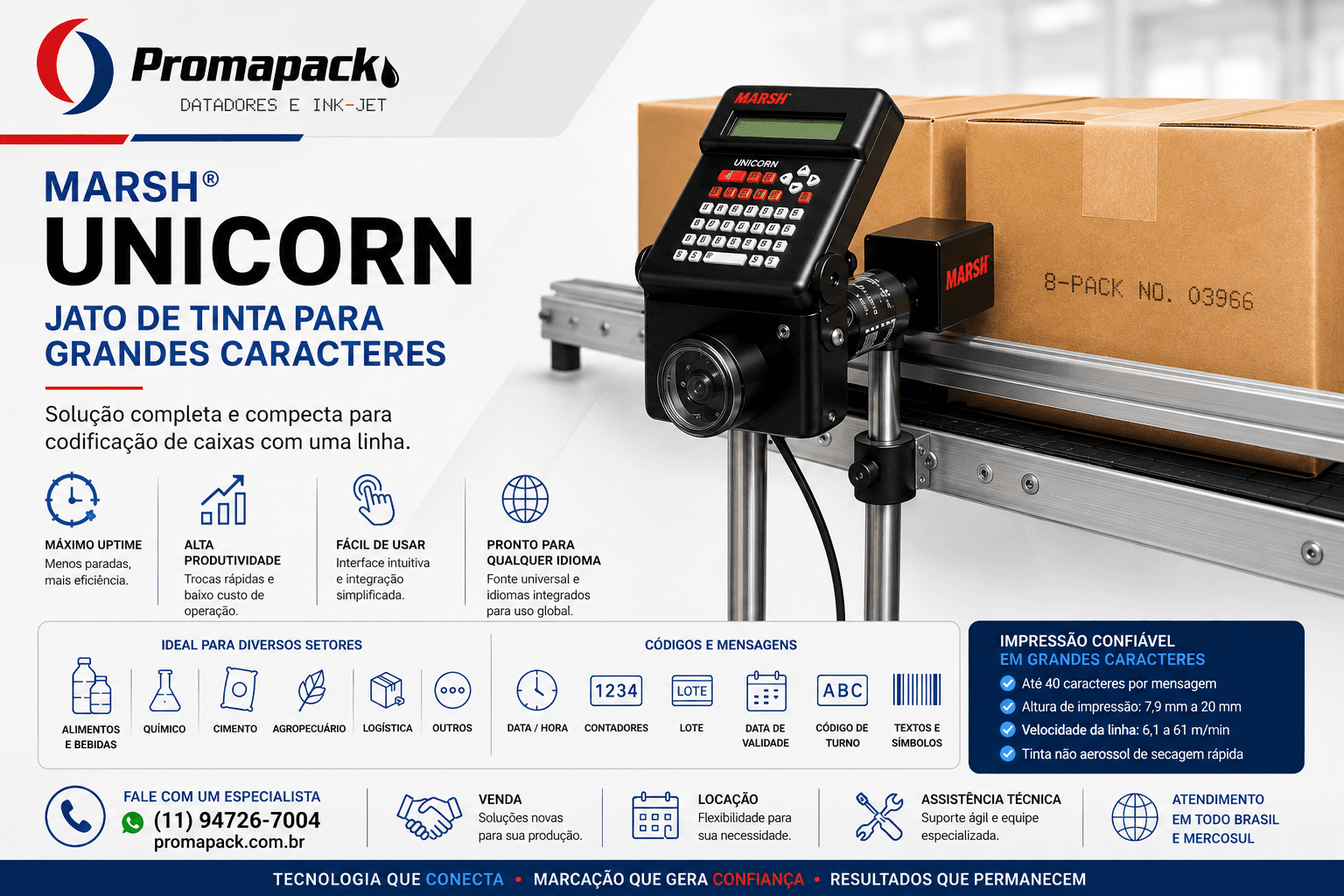 Conjunto Marsh Unicorn com controlador, cabeçote, suporte e fonte de alimentação