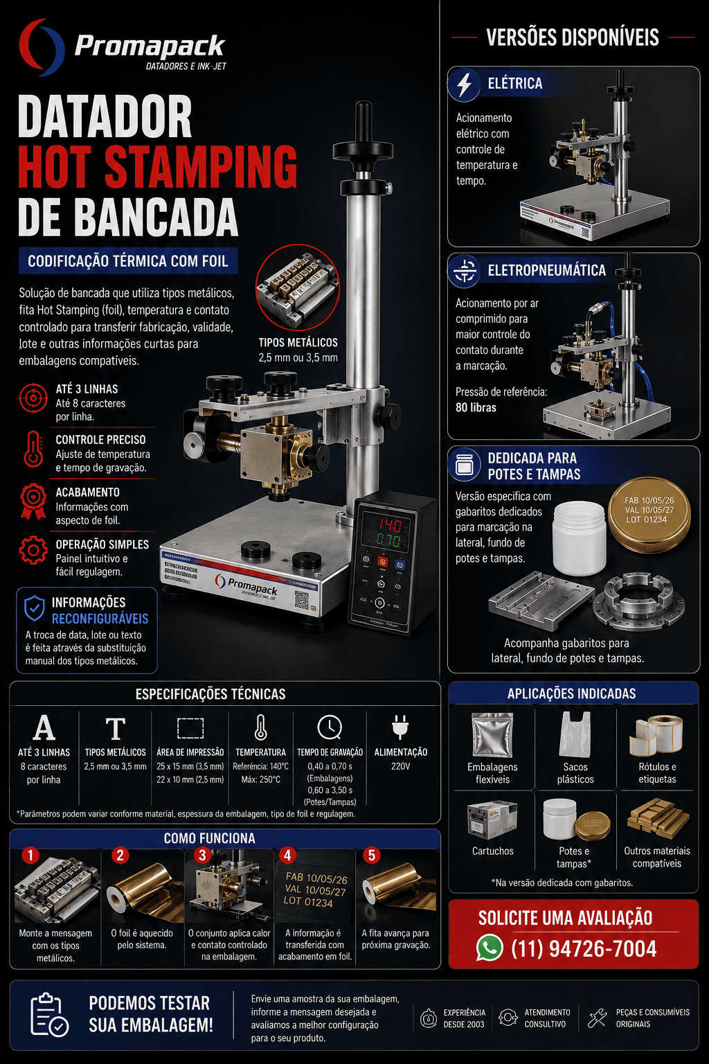 Datador de Bancada Manual Promapack em composição vertical de produto